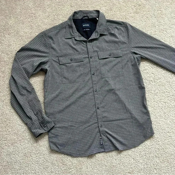 Prana Garvan Long Sleeve Shirt Gray Men's Size Large Outdoor Active # M21212643 - Picture 15 of 16